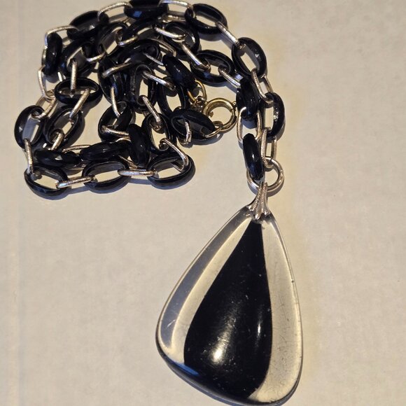 Vintage Trifari Black & Clear Lucite Pendant - Picture 1 of 5